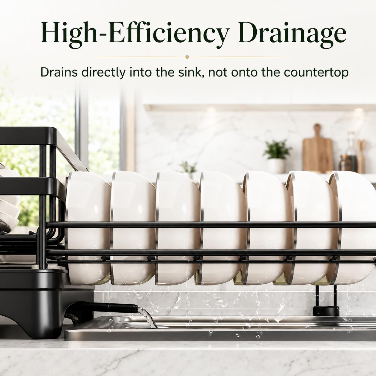 【DealsForYouDays】Snofrid Foldable Over Sink Dish Drying Rack｜Pull-Out 2-Tier Dish Drainer with Utensil Holder｜Space Saving Kitchen
