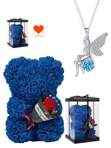 Blue Diamond Elf Wing New original niche cute elf gem necklace.Paired with a preserved rose & teddy bear jewelry gift box.Perfect mysterious gift for festivals, birthdays, Valentine's Day, Mother's Day and Christmas.