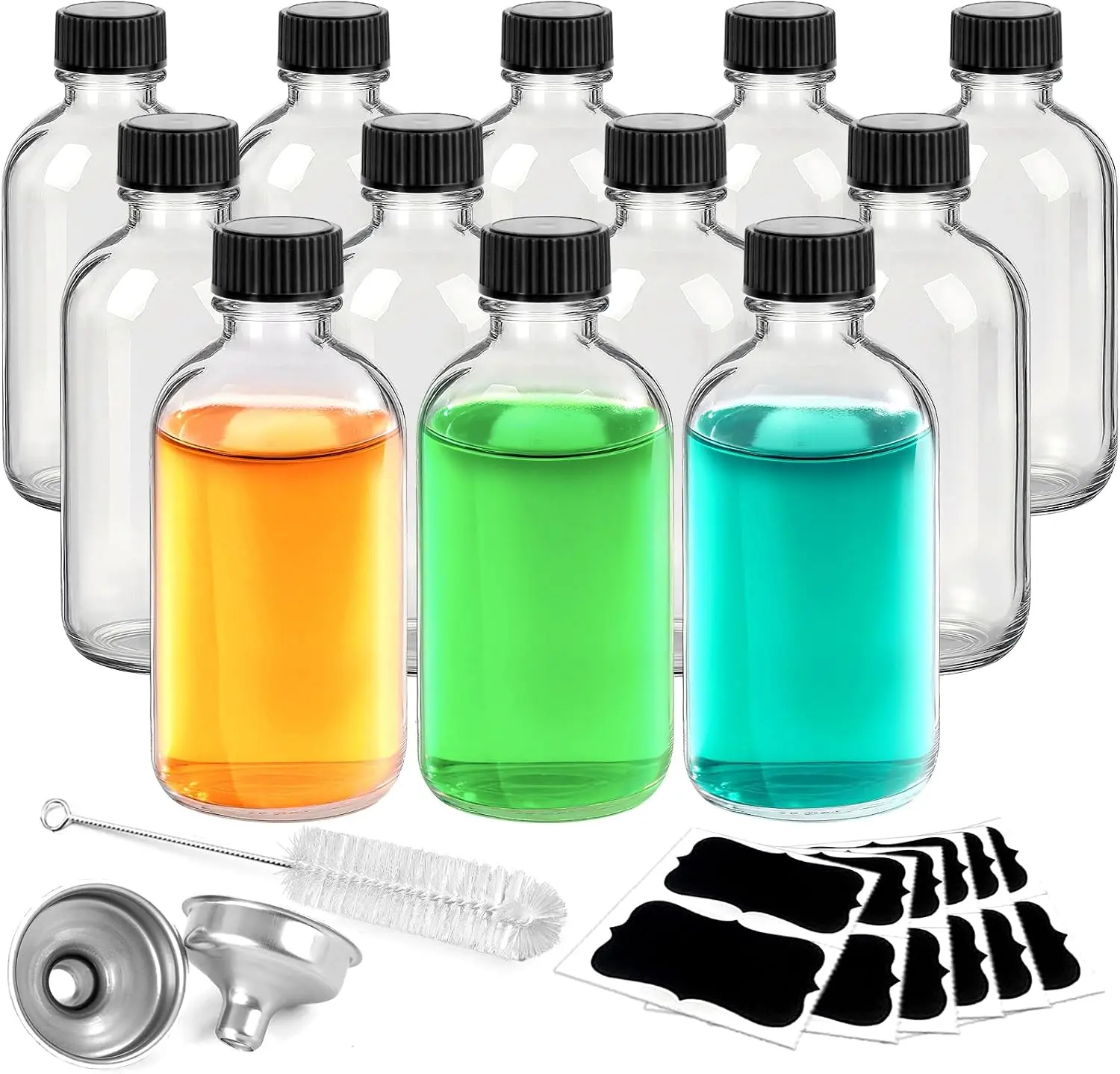 12 Pack 2 oz Small Glass Boston Round Bottles with Lids for Ginger Shots