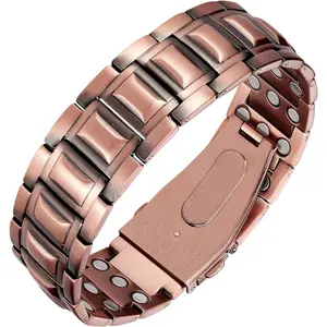 Pure Copper Bracelet for Men-3X Strength,3800 Gauss Neodymium Magnetic link Bracelets with Pro Fold-Over Butterfly Clasp,Copper Jewelry Gifts for Men