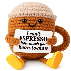 Birthday Gifts for Her Him Women Men Girlfriend Boyfriend, Positive Crochet Coffee Cup Desk Decor, Cute Small Coffee Lover Gift for Best Friend Couple Wife Husband