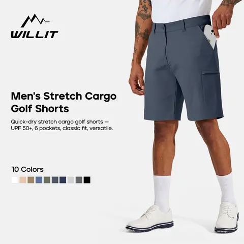 Willit Universal Men's 10" Stretch Quick Dry Breathable Cargo Shorts - Athletic Wear, Lightweight Ultralight Men's Sports Shorts with Buttons, Pockets, Cold Wash Compatibility, Full Range of Motion for Golf, Boating (Above the Knee)
