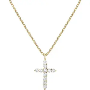 Radiant Faith 14K Gold Plated Cross Pendant Necklace for Women Hypoallergenic Cubic Zirconia Dainty Christian Jewelry Gifts Adjustable 19" Chain