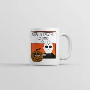 Pumpkin Carving Lessons Mug Funny Sarcastic Halloween Killer Joke Coffee Cup  - 11oz Funny Coffee Mugs Ceramic Printed Drinkware Cup