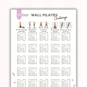 10 Sheets 30-Day Wall Pilates Challenge Tracker, Home Low-Impact Training Plan, Core/back Posture Correction, Daily Fitness Log