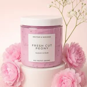 Nectar & Nirvana Fresh Cut Peony Foaming Sugar Scrub with Shea Butter & Apricot Oil for Gentle Exfoliation and Moisturization 8.0 oz/227 grams