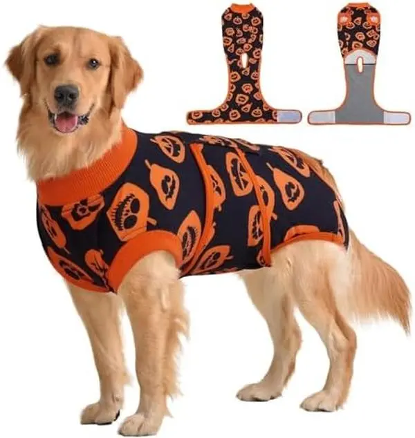 Kuoser Halloween Dog Recovery Suit Female, Soft Puppy Surgery Suit, Dog Recovery Suit After Surgery, Post-Op Onesie for Female & Male Dogs, Soft Protective Wear, PinkRibbon