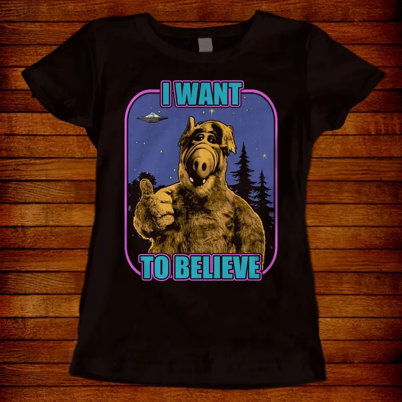 Alf T-shirt parody I Want To Believe 80s. Sizes S M L XL 2XL 3XL 4XL 5XL also in ladies fit S-2XL