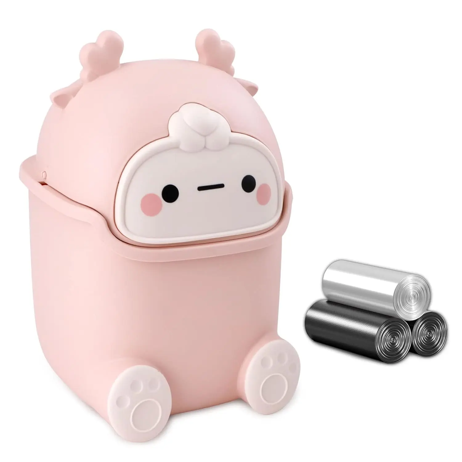 SURUIHK 5L Plastic Cartoon Animal-Shaped Trash Can - Blush Pink Silent Swing-Top Cover, Durable Easy-Clean Home Supply for Kitchen, Small Gift Option with Cleaning Convenience, All-Purpose Sealable Storage Paper Bin Features