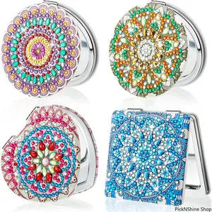 DIY Diamond Painting Compact Round Mirror, Dual-Sided Design, Butterfly And Peacock Patterns, Portable Makeup Mirror For Daily Beauty Touch-Ups And Handmade Craft Decoration