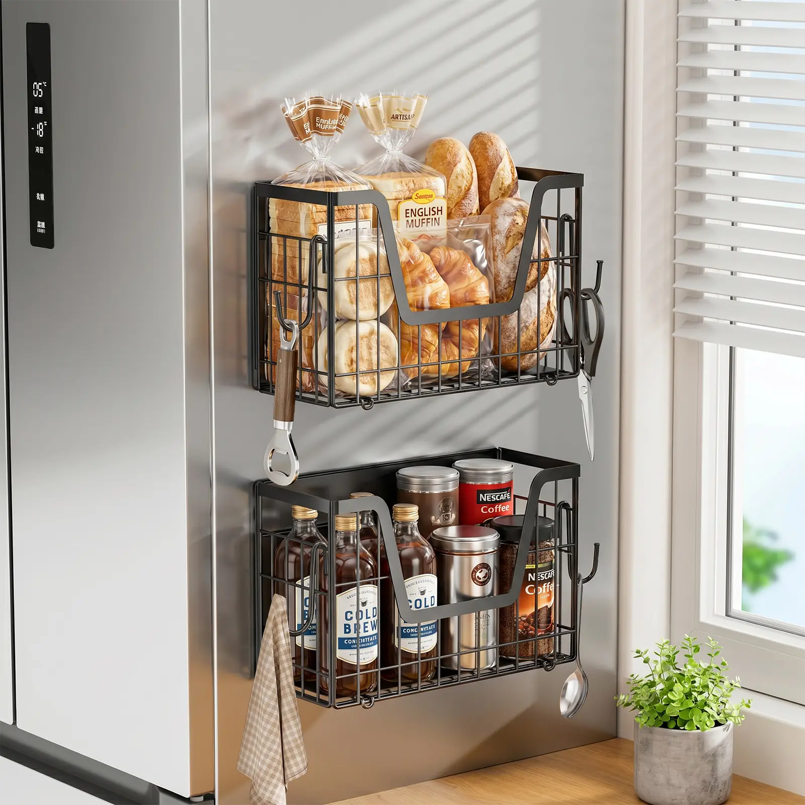 San Dream Strong Magnetic Fridge Organizer - Hollow Rectangle Kitchen Accessory, Multi-Use Storage Solution for Spices, Fruits, Potatoes, Onions, Kitchen Counter or Laundry (1PC/2PCS Options)