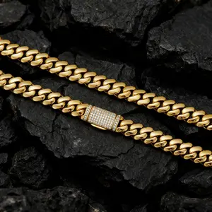 M2-9030 Retro American Style Iced-Lock Cuban Chain - Vintage-Inspired Design for Layering & Versatile Wear  Plated Adjustable Complimentary shipping