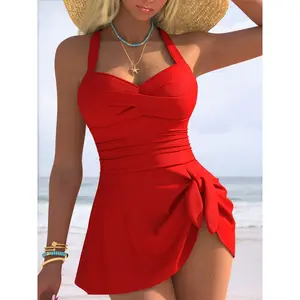 2026 New Women's Slimming Solid Color Fashionable One-Piece Swimsuit plus size swimsuits
