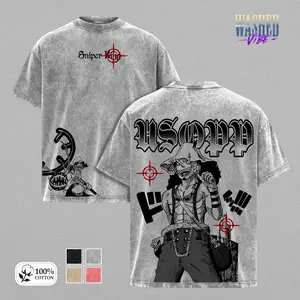 Usopp Washed Tee – Sniper King OnePice Anime Manga Sogeking Graphic Double Printed T-Shirt, Menswear Cotton Unisex Graphic T-Shirt, Oversize Vintage Streetwear Sniper Edition