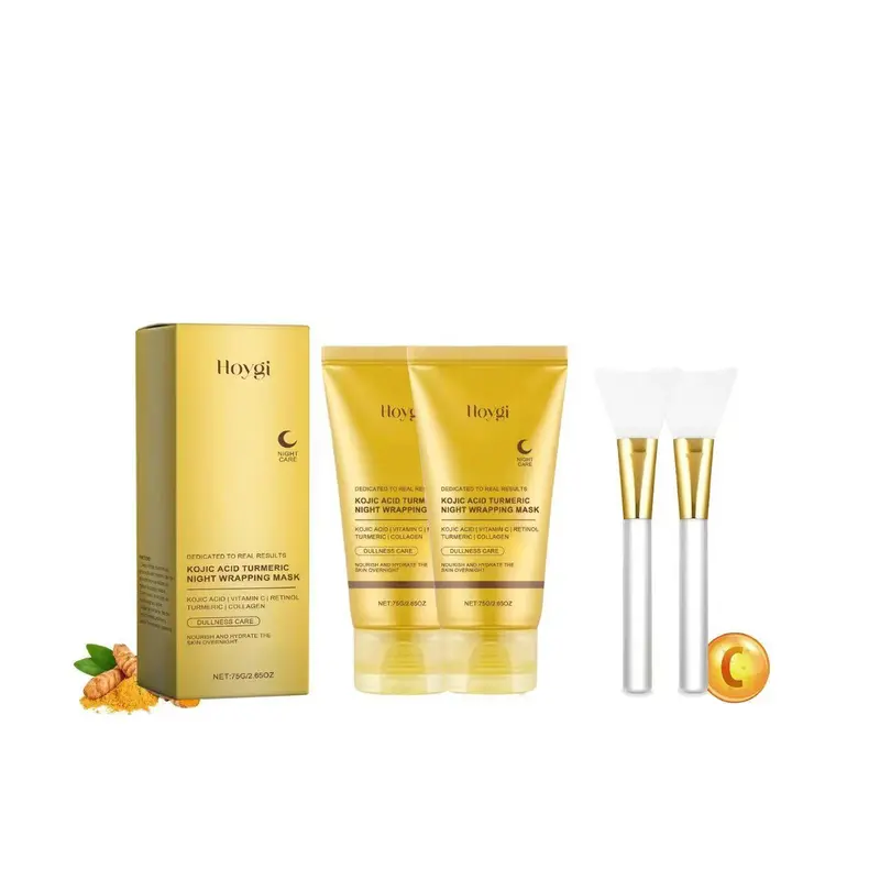 Alcohol-Free Kojic Acid Turmeric Peel-Off Night Wrapping Hydrating Facial Mask for Adults - Moisturizing Face Mask, Niacinamide, Vitamin C-Infused, Skin Brightening Product for All Skin Types & Morning Glow Night Routine