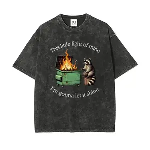 This Little light of mine I'm gonna let it shine Raccoon S~5XL Oversize Unisex Washed T-Shirt for Women and Men's Unisex Fit Batik Cotton Oversize Streetwear Menswear Super Soft Pre-Shrunk Vintage Fitness