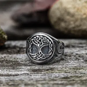 GTHIC Tree Of Life Rings For Men Yggdrasil Stainless Steel Viking Signet Ring For Birthday Gift
