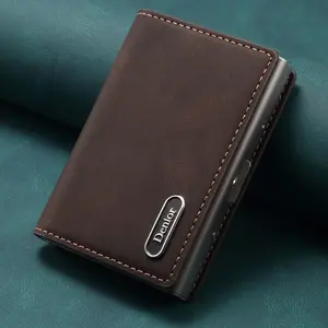 Luxury Faux Leather Card Slot Wallet Magnet Organ Style Card Box Pressing The Button Automatically Ejects The Card For Unisex Relatives Friends And Elders Holiday Gift