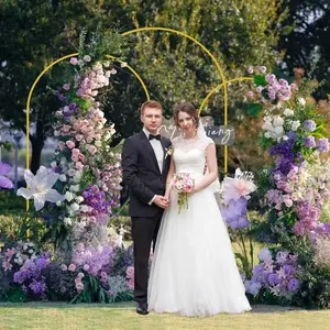 2-Pack Wedding Arch Backdrop Stand (7.3FT & 6FT), Modern Asymmetrical Metal Arch Frame for Wedding Ceremony, Party & Event Decoration, White/Gold