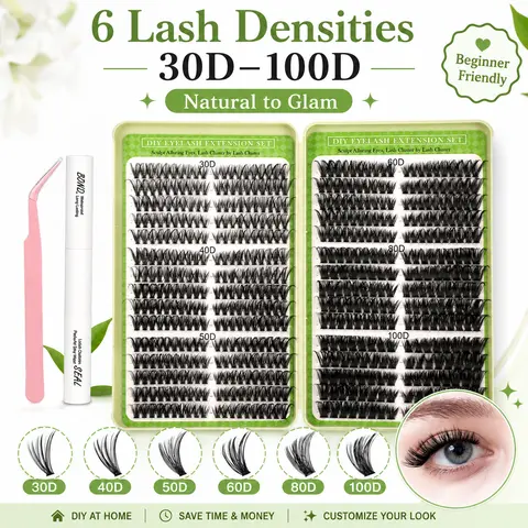 Millruez Lash Cluster Kit - 30D-150D Volume Individual Lashes Extensions, D Curl, Multiple Lengths, Waterproof, Long-Lasting, with Glue & Tweezers for Daily & Party Makeup (Beauty & Personal Care),familyfun