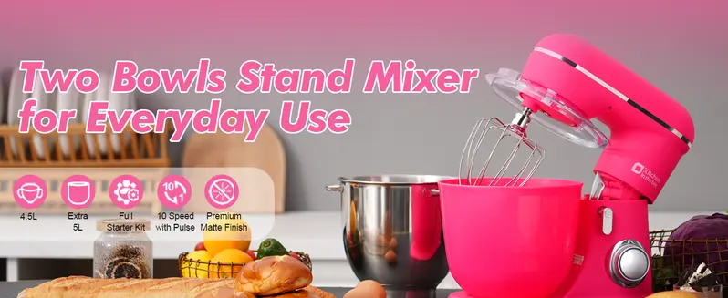 Stand mixer with two bowls, 10 speeds and pulse function