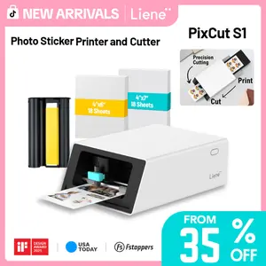 [LIVE ONLY] Liene PixCut S1 All-in-One Photo Sticker Printer & Cutting Machine - Bluetooth Thermal Dye-Sublimation Sticker Maker for DIY Crafts & Personalized Gifts, 300 DPI Prints, AI Auto-Cutting, Smart Design App with AI Creation Tools, Spring Glow Up