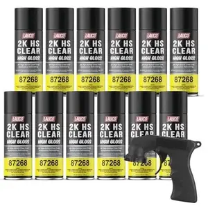 LAUCO 2K HS Clear High Gloss – High-Solids Automotive Clear Coat Spray – Fast Dry, High Chemical & Scratch Resistance – Professional Car & Motorcycle Refinishing – 12 Pack [87268], Fast-Drying, Scratch-Resistant