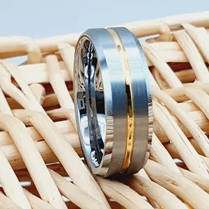 Silver And Gold Ring Mens Wedding Band 7mm Engagement Band 18k Yellow Gold Tungsten Carbide Silver And Yellow Ring Engagement Ring For Men