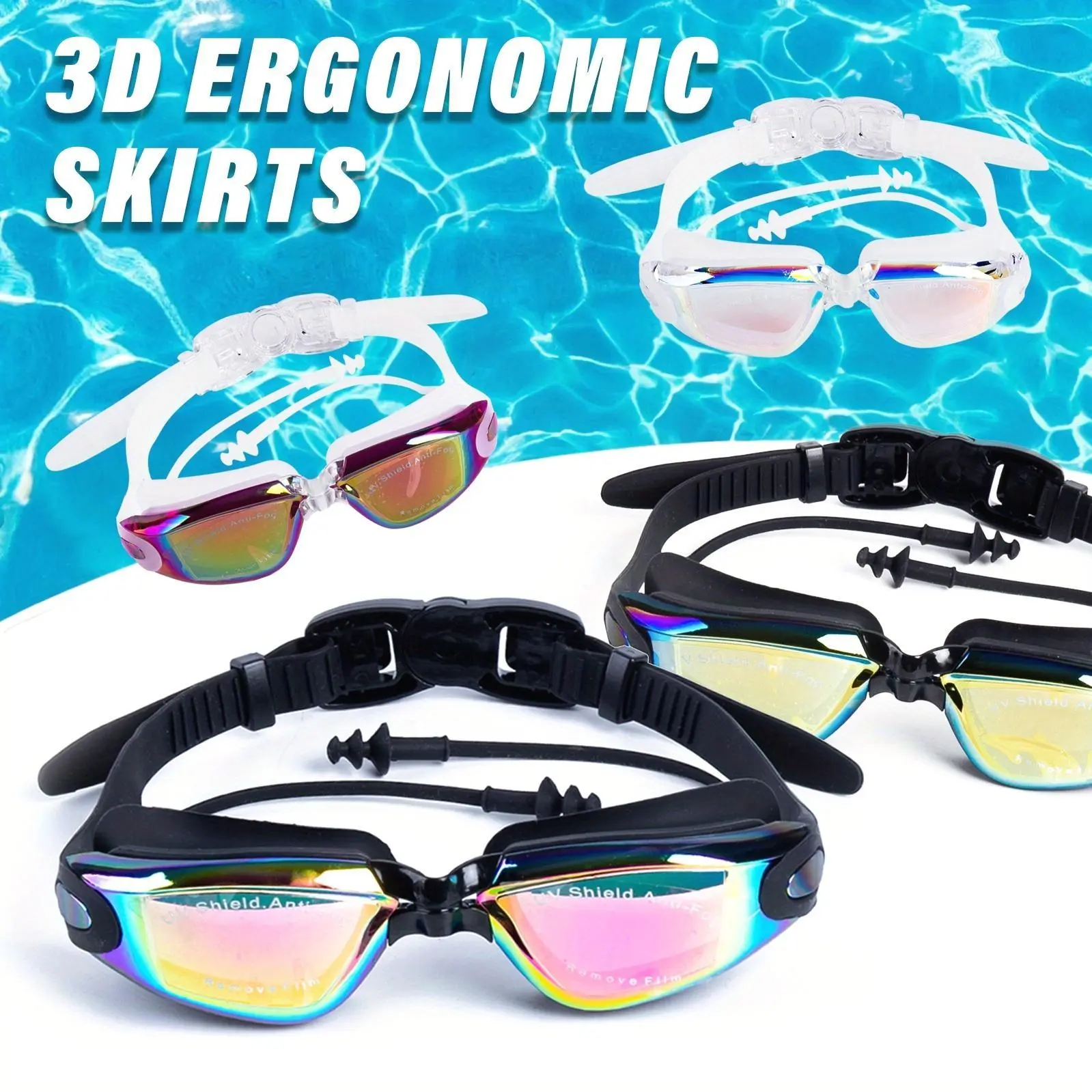 4pcs Set Of Laser Mirror Adult Swimming Goggles+earplugs, Anti Fog, Waterproof, UV Resistant Swimming Equipment for Both Men And Women