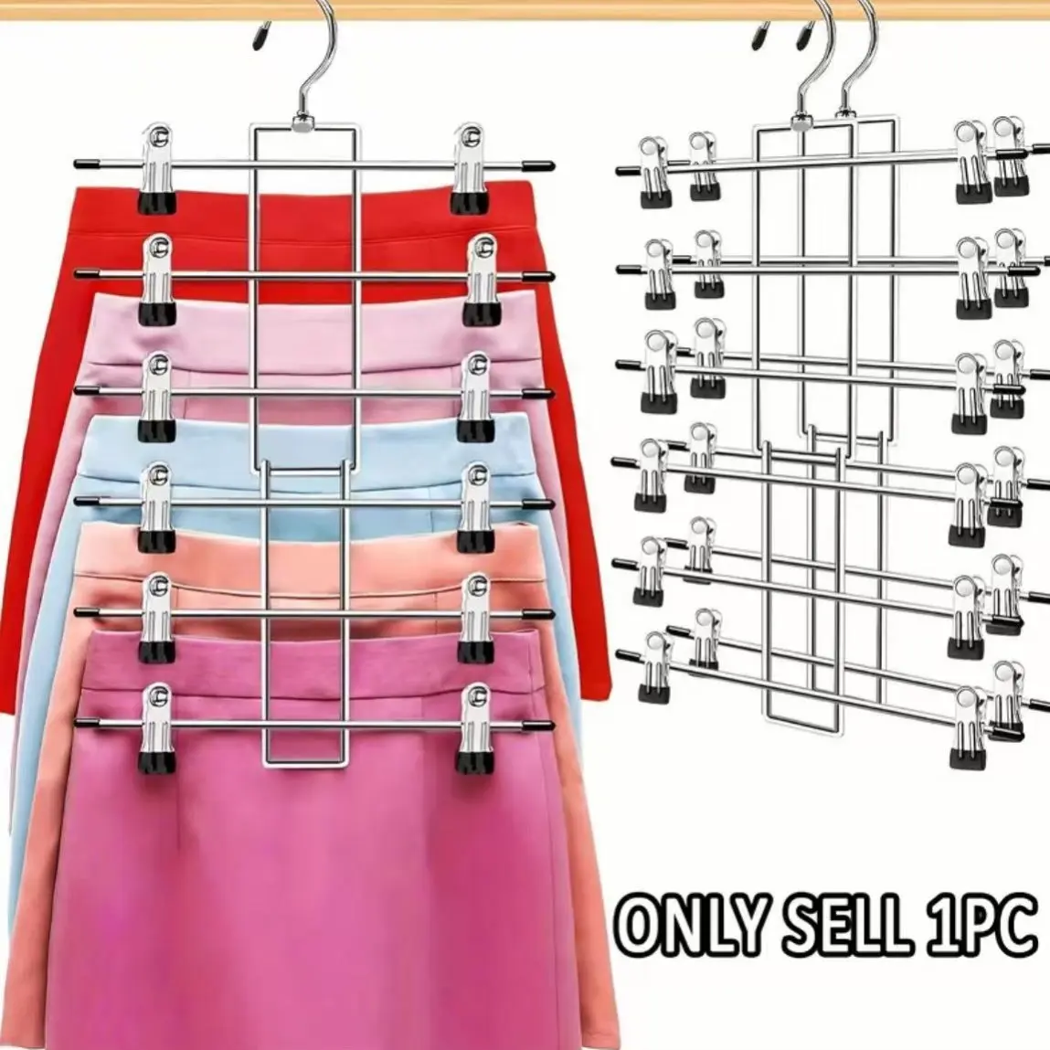 Space-Saving Foldable Metal Pant Hanger with 6 Adjustable Clips, Multi-Layer Storage for Dresses Bras, Ideal for Dorm Closet Small Spaces, Metal Pants Hangers