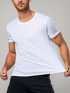 Men's Sporty Fitted Short Sleeve Tee, Lightweight Breathable Quick-Dry Fabric, Ideal for Gym Running Training Summer Casual Wear, Athletic Running Tee