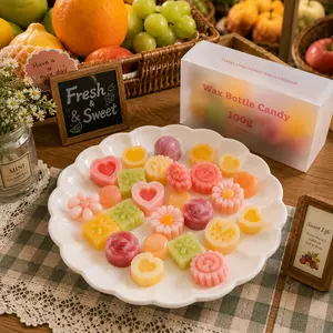 Wax-bottled candy gifts, traditional mini beverage sharing candies, syrup-filled - rich, sweet and sour candy juice flavor, exquisitely shaped, chewable, individually wrapped, freshly presented.
