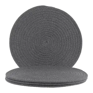 REGALWOVEN Farmhouse Placemats Set of 4 Cotton Rope Round Placemats for Dining Table Decor Indoor Outdoor Kitchen Table Mat Wipe Clean 12*12in Dark Gray