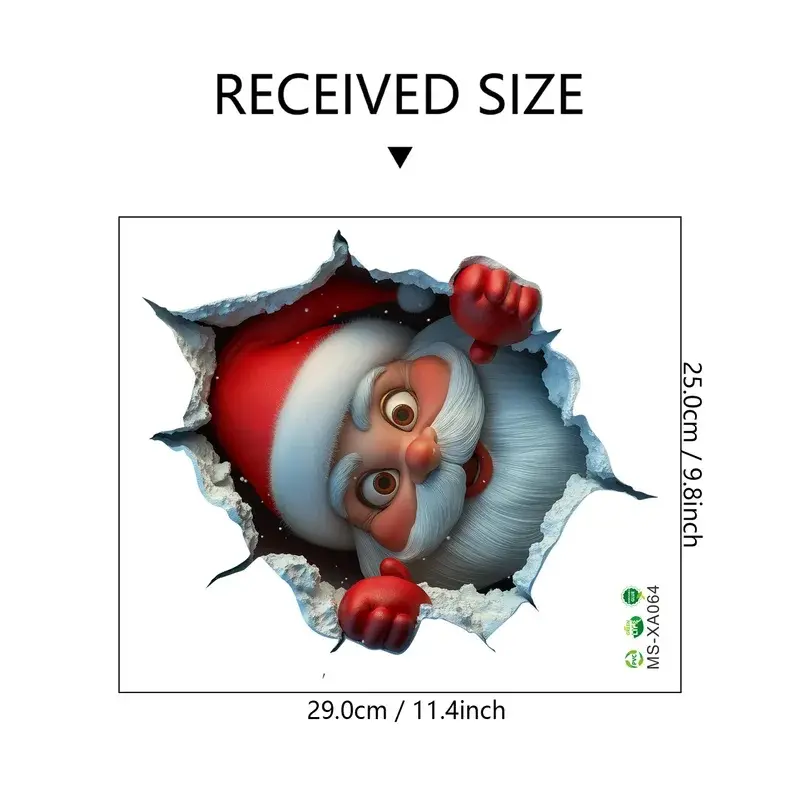 Christmas Wall Stickers - Santa & Reindeer Cracked Removable Festive Decals for Home Door Living Room, Apartment-Friendly Dorm Decor, Holiday Gift (Home Supplies, Decorative Stickers)