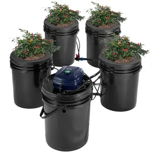 Fathersdaygift VEVOR RDWC Hydroponics Grow System, Hydroponic Growing Kit with Top Drip, Recirculating Deep Water Culture 4 Buckles and 1 Reservoir, with Air Pump and Water Level Device for Leafy Vegetablesdealsforyoudays