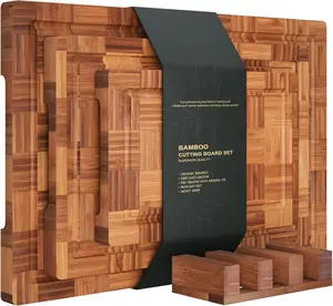 Boards for Kitchen,Chopping Boards Set with Juice Groove,End Grain  Butcher Block,Serving Board with Holder(3 Pcs)