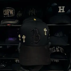 2026 Barbas Hats B Cross Gold  - Black Cap with Gold Crosses and B Logo