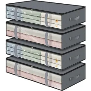 4 Pack 90L Under Bed Storage Containers - Underbed Storage for Clothes, Blankets - Closet Organizers and Storage Bags - Under the Bed Storage Bins with Handles & Clear Front