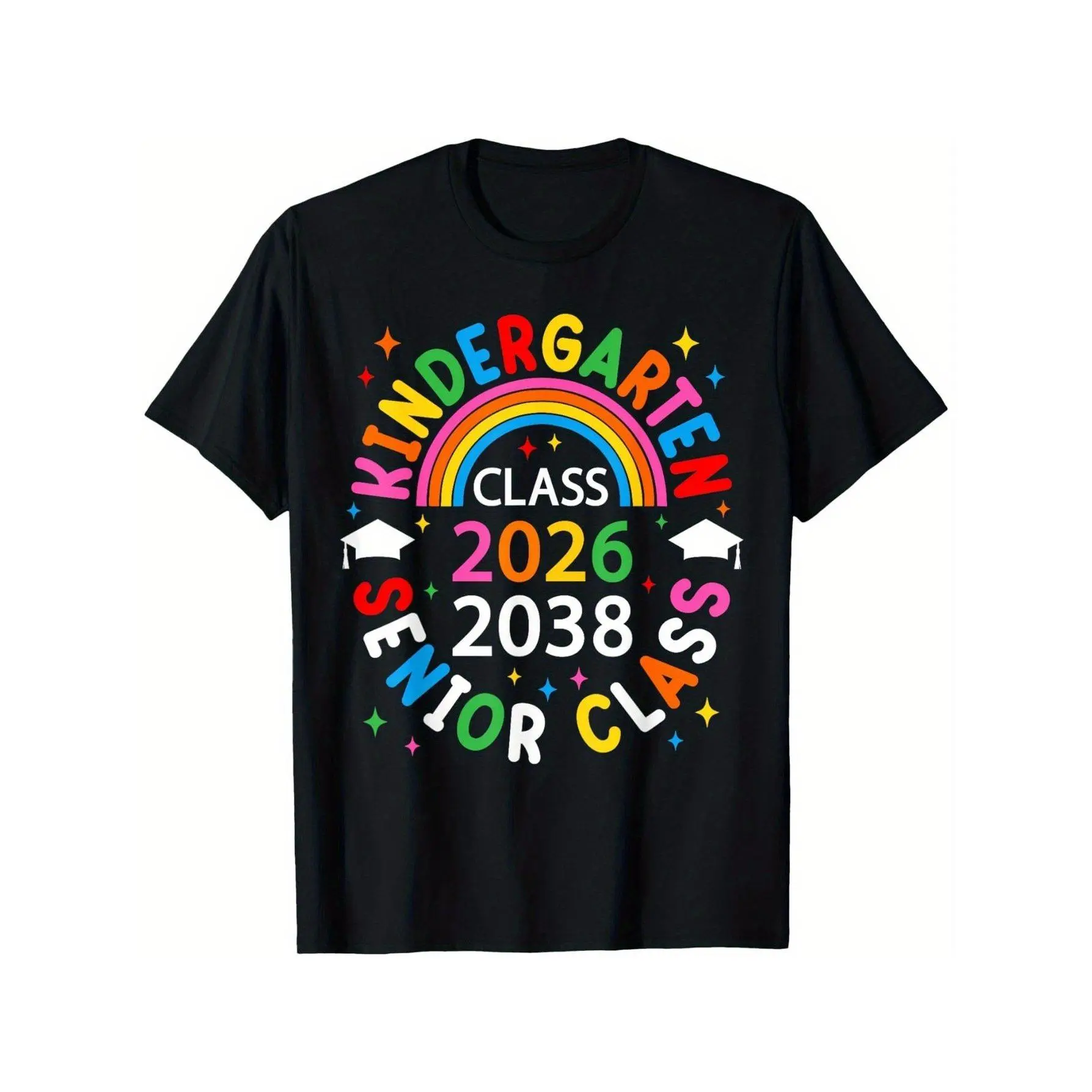 Kids' Soft Cotton Graphic Crew Neck T-Shirt, Class of 2026 & 2038 Kindergarten Graduation Outfit, Minimalist Diploma & Rainbow Design, Breathable Loose-Fit Short-Sleeve All-Seasons Tee (Sizes 120-160) for Boys & Girls, 1st Grade Transition Gift