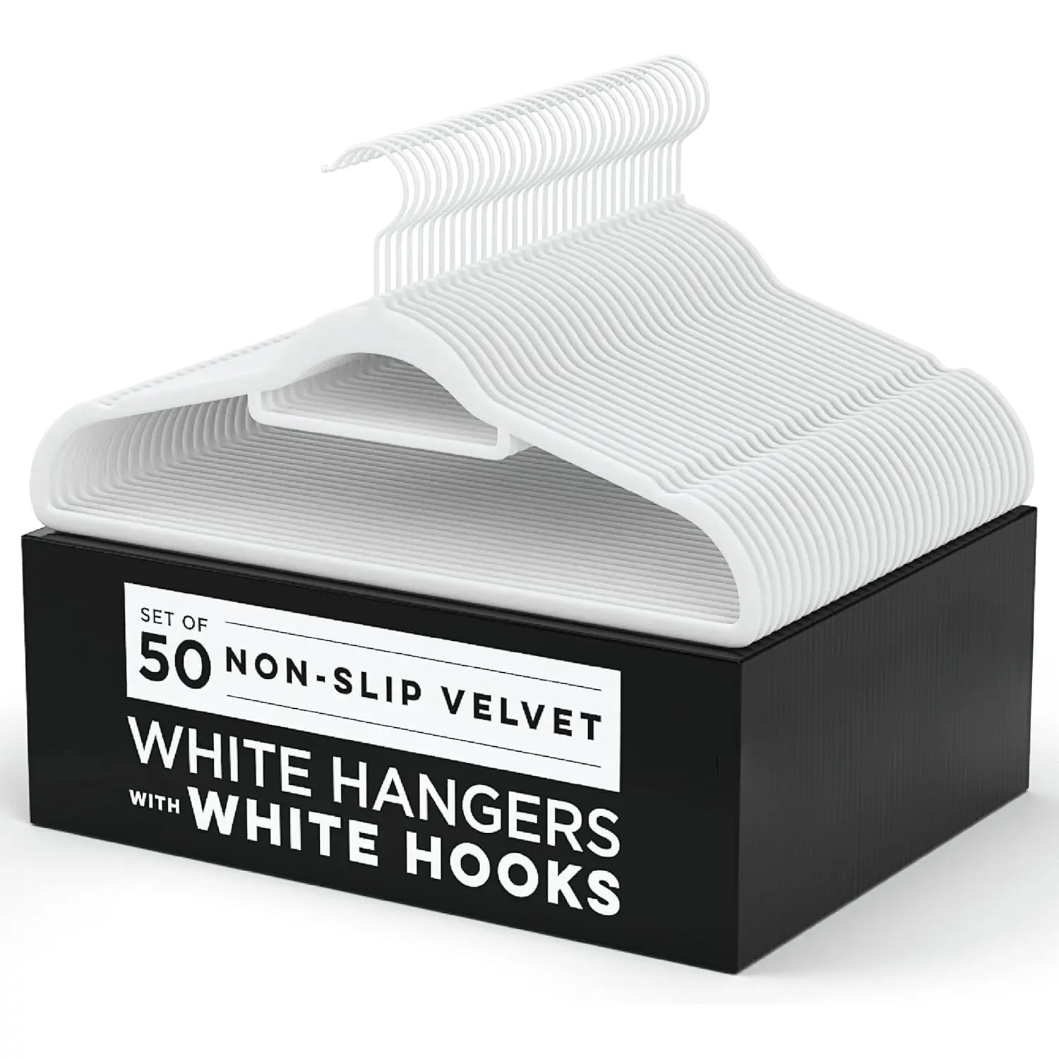 White  Felt Non Slip Clothes Hangers 50 Pack - Ultra Slim & Space Saving - Heavy Duty Swivel Hook for Clothing, Suit, Top, Tie, Shirt, Skirt & Pant Organization