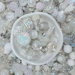 White Mixed 16mm Acrylic/Resin/Glaze/Heavy-Crafted Mix Beads For Pen Key/Bag Charm Car Hanger for DIY Craft Projects and Jewelry Making
