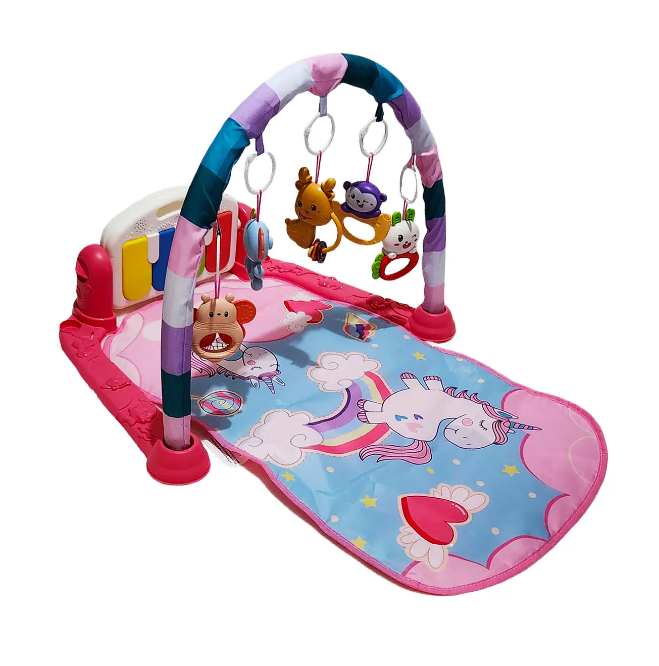 Paaqq Pink Pony Piano Play Mat - Soft and Cushioned for Baby's Comfort with 5 Rattles & Piano for Motor Skills Development - Playpen