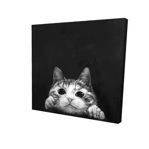 Begin Home Decor 2080-2424-AN196 24 x 24 in. Curious Cat Monochrome Canvas - Stylish Home Decor for Pets