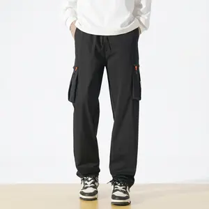Men Black Baggy Cargo Pants Loose Fit Elastic Drawstring Waist Zipper Utility Pockets Lightweight Streetwear Workwear Pants For Casual Outdoor Daily Wear