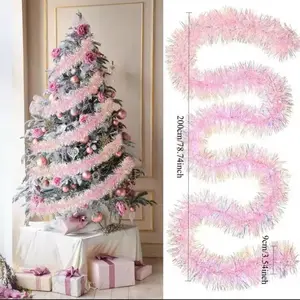 Pink Tinsel Garland 78” – Shiny Christmas Tree Garland, Pink Holiday Decor (3/5/10 Pack)