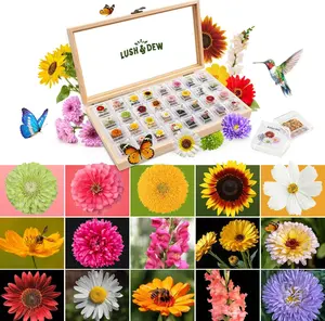 Lush&Dew Cut Flower Seed Bank, Gardening Gifts for Mom Women, 32 Varieties Non-GMO Annual & Perennial Wildflower Seeds for Planting in Raised Garden Bed, Home Garden, Zinnia Sunflower Zone 3-10