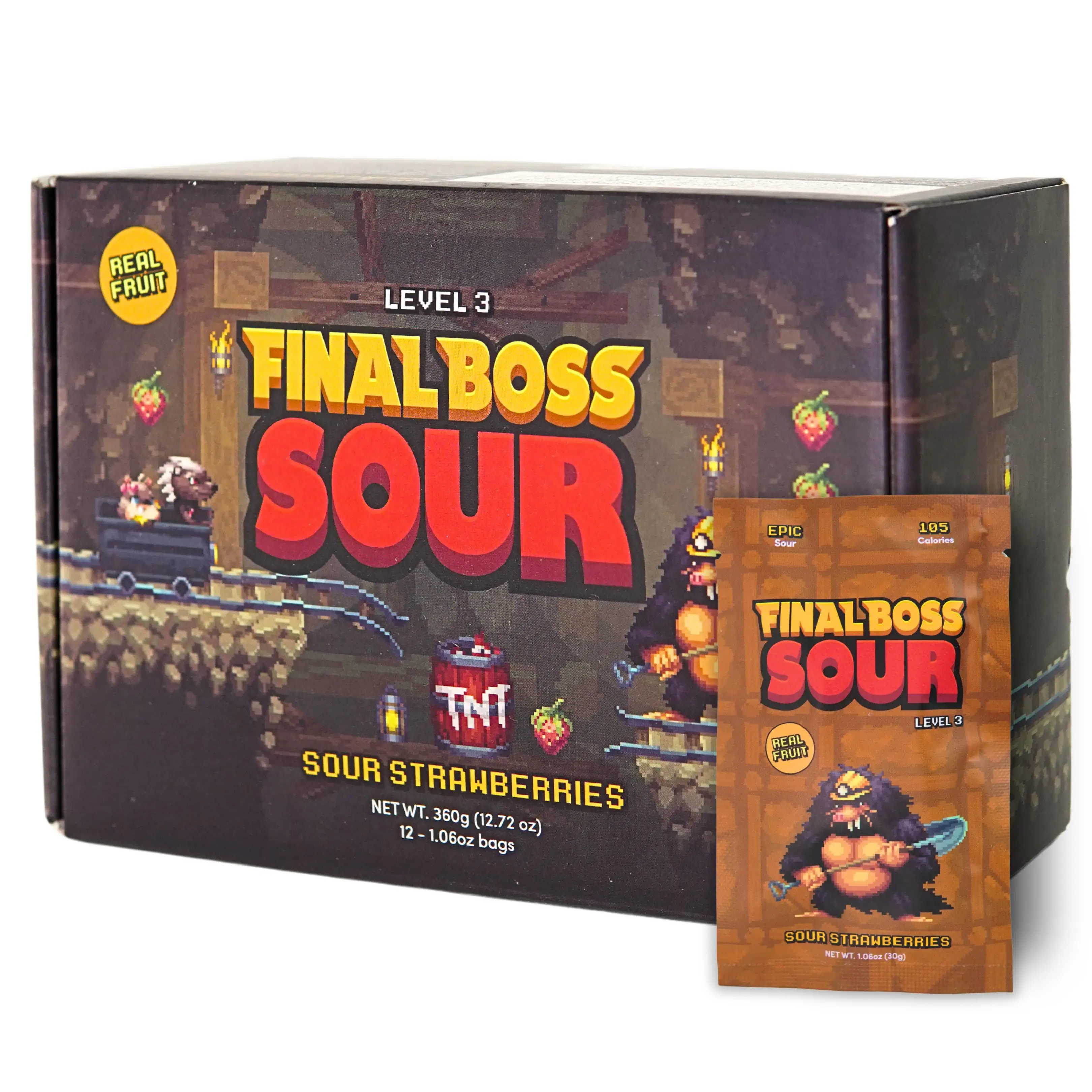 Final Boss Sour - Level 3 Strawberries (12 pack) Dried Fruit Sour Snack