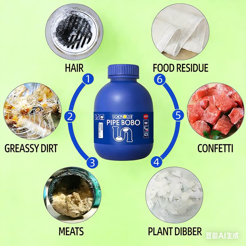 PICKZONE PIPE BOBO -Drain Unclogger Powerful Pipeline Dredging for Kitchen Sinks Shower Drains Tubs Dissolves 200+ Blockages Kills 99% Bacteria Safe for All Pipes Quick Dredging Formula Household Cleaner Bathroom Cleaning Tool