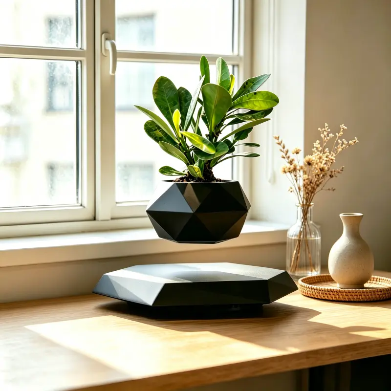 Magnetic Levitating Plant Pot - Decorative Modern Garden Planter for Bonsai, Succulents, Air Plants - Floating Magnetic Display for Home Office Desks, Modern Plant Pot