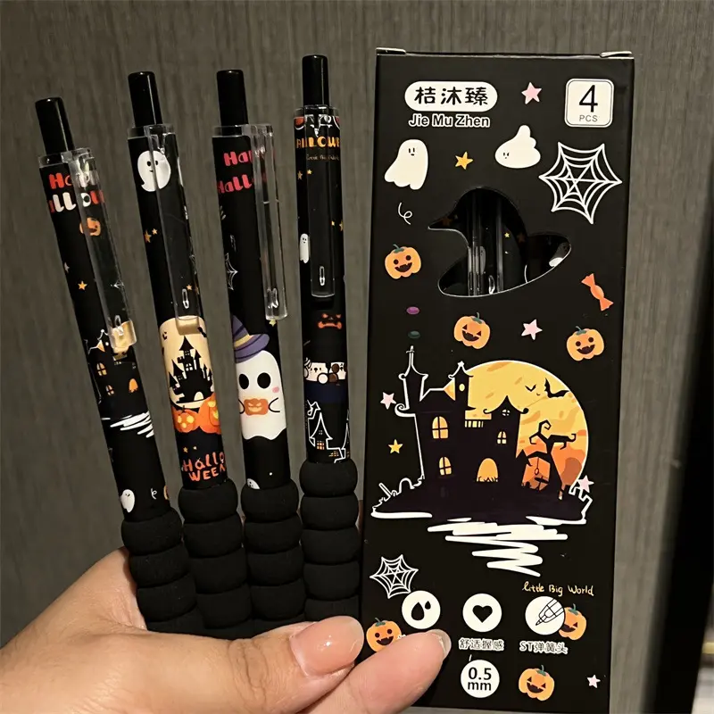 Halloween Theme Gel Pens Set, Stationery, 0.5mm Tip Diameter, Ghost Pumpkin Witch Hat Designs, Ideal Classroom Rewards Back to School Gifts